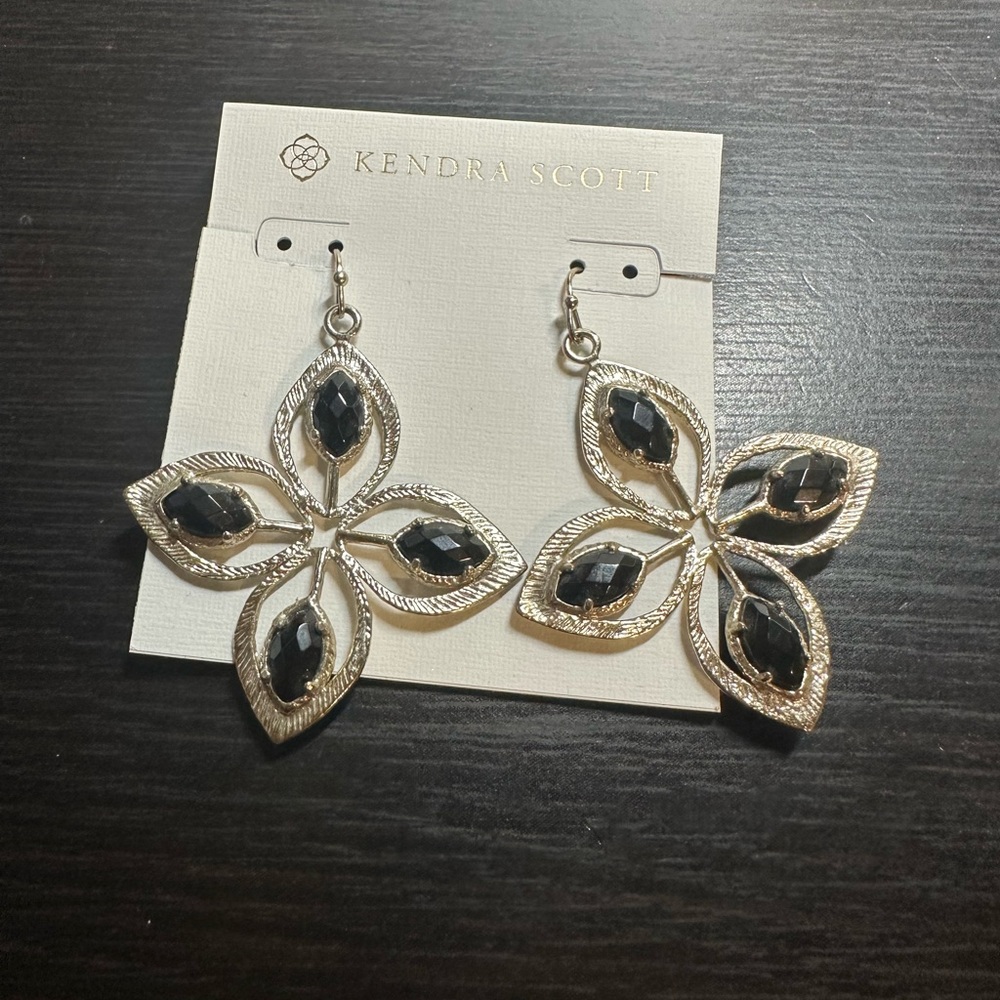 EUC Uber Vintage Kendra Scott Gold/Black Mary Halden Earrings - HTF - Picture 4 of 7